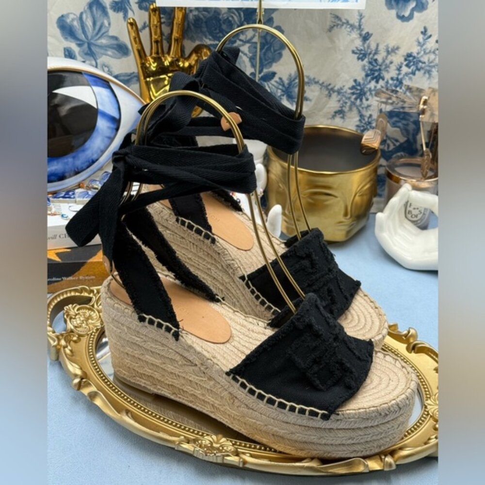 🆕 TORY BURCH 🧿 NWOB Ines Espadrille Wedge Sandal, 80 MM - Black - Sz US 7 - Picture 5 of 13